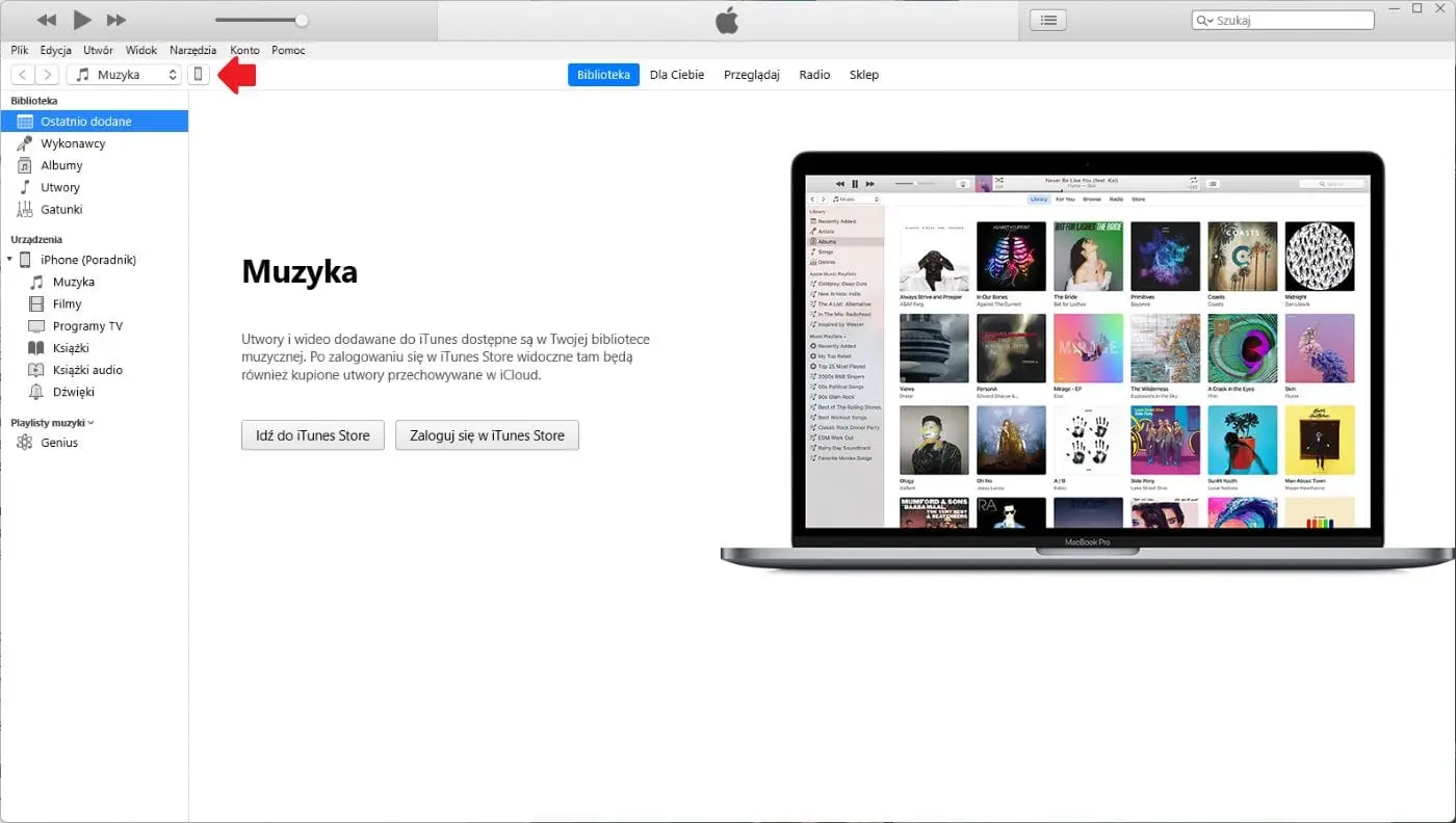 Wybieranie iPhone w Finderze